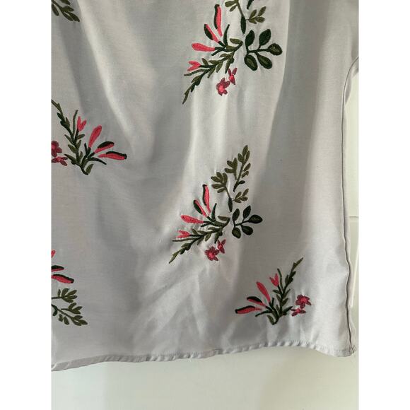 Polagram S embroidered blouse embroidery grey pink floral church work top shirt - Picture 3 of 6